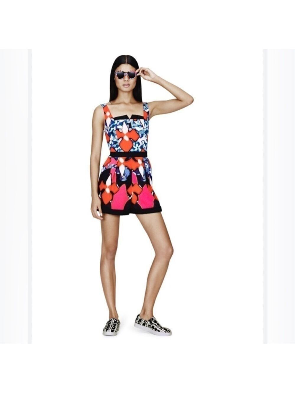Peter Pilotto Plus Size Romper in Red Iris Print